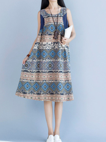 Casual Patchwork Tribal Printed Shift Dress