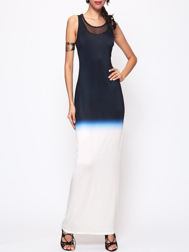 Casual Gradient Patchwork Chic Round Neck Maxi-dress