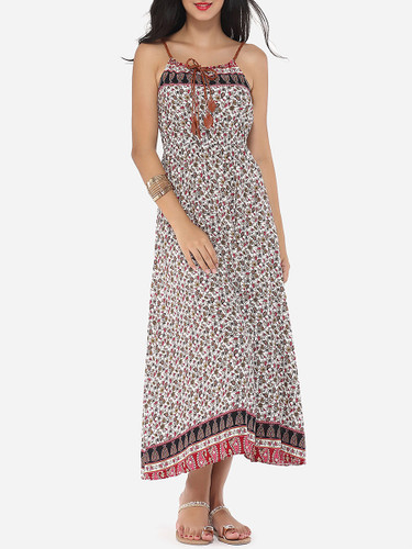 Casual Floral Printed Charming Spaghetti Strap Maxi-dress