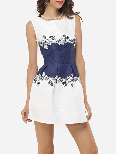 Casual Color Block Delightful Round Neck Skater-dress