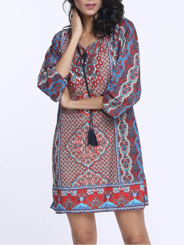 Casual Bohemian Fantastic V Neck Shift Dress