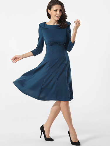 Casual Boat Neck Plain Skater-dress