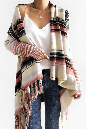 Single Button Tassel Asymmetrical Hem Shawl Cardigan