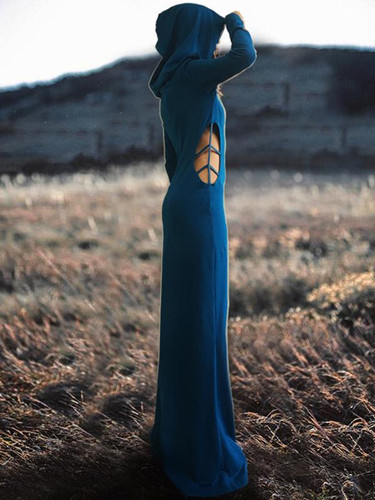 Hollow Hooded Long Sleeves Maxi Dress