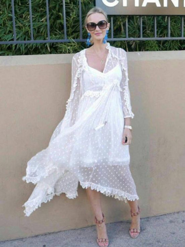 Pretty V-neck Long Sleeves Maxi Dresses