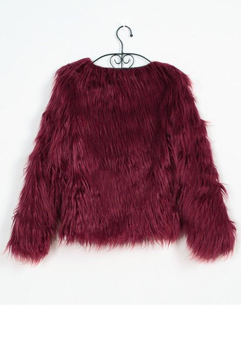 New Burgundy Draped Long Sleeve Faux Fur Fashion Coat