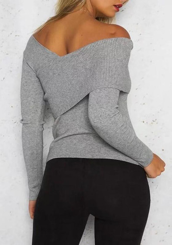 New Grey Irregular One Shoulder Long Sleeve Pullover Sweater