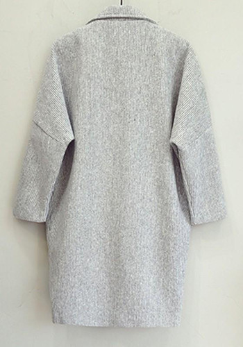 New Grey Pockets Buttons Draped Oversize Turndown Collar Long Sleeve Coat
