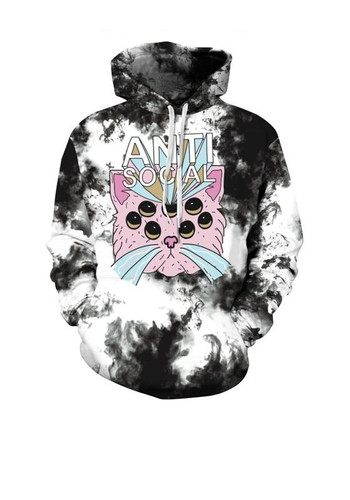 New Black Animal Print Pockets Hooded Long Sleeve Halloween Pullover Sweatshirt