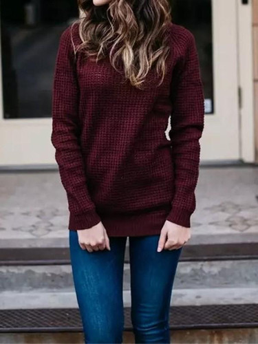 New Red Round Neck Long Sleeve Oversize Casual Pullover Sweater New Red Round Neck Long Sleeve Oversize Casual Pullover Sweater