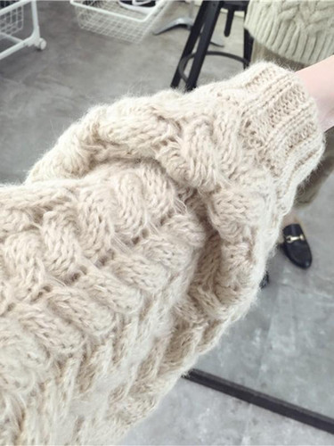 New Beige Patchwork V-neck Casual Cardigan Sweater