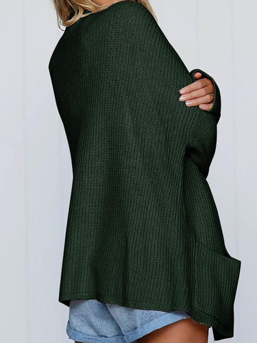 New Green Pockets Long Sleeve Oversize Casual Cardigan Sweater