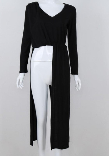 New Black Cut Out V-neck Long Sleeve Fashion Maxi Dress