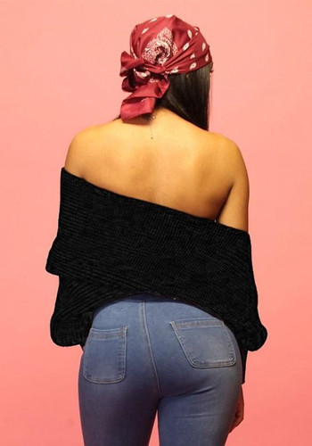 New Black Irregular Off Shoulder Multi Way Long Sleeve Oversized Casual Pullover Sweater