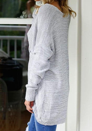 New Grey Irregular V-neck Long Sleeve Casual Pullover Sweater New Grey Irregular V-neck Long Sleeve Casual Pullover Sweater