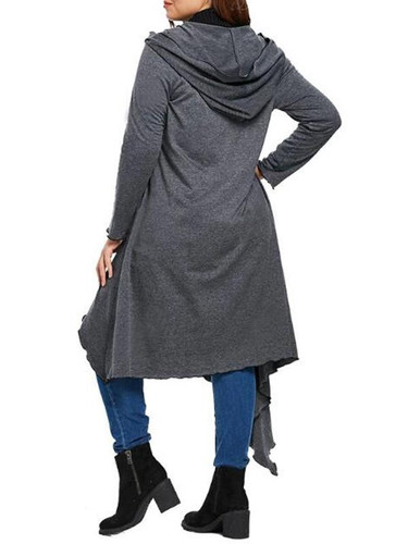 New Grey Irregular Zipper Pockets Oversized Hooded Casual Coat