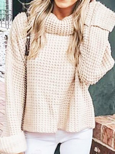 New Apricot Print Polo Neck Long Sleeve Fashion Pullover Sweater
