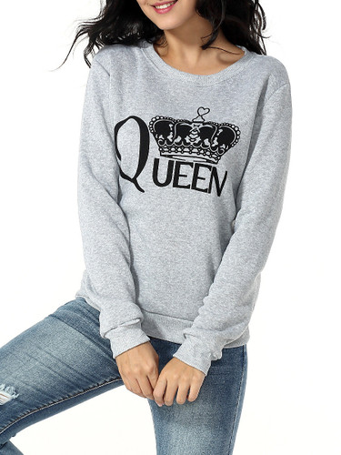 Casual Round Neck Letters Printed Sweatshirt