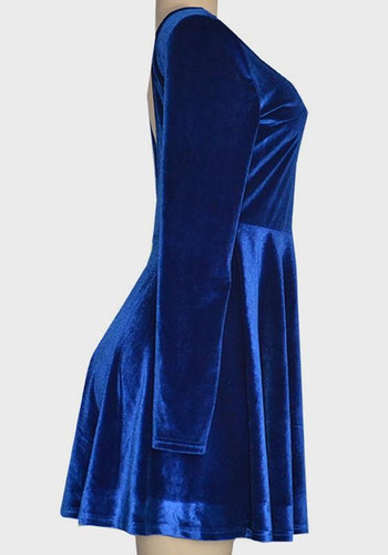 Blue Irregular Backless Round Neck Long Sleeve Mini Dress