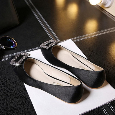 Casual Black Point Toe Flat Rhinestone Casual Shoes