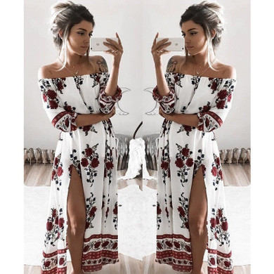 Casual Fashion Bateau Off Shoulder Floral Print Dress Casual Fashion Bateau Off Shoulder Floral Print Dress