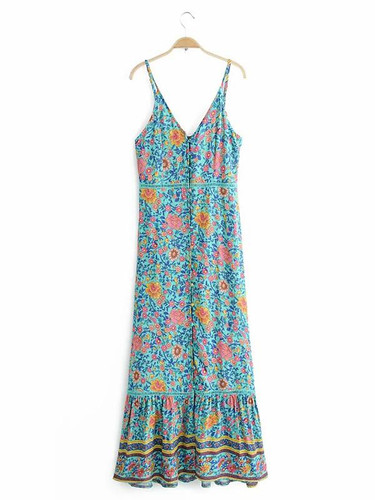 Bohemia Floral Spaghetti-neck Maxi Dresses