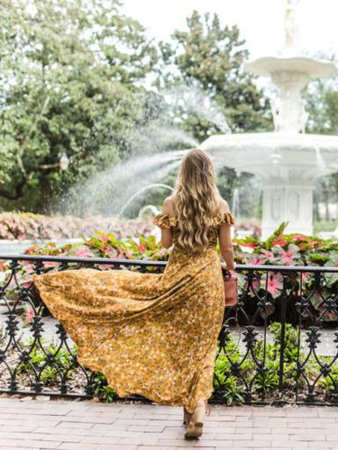 Spaghetti-neck Falbala Floral Maxi Dress