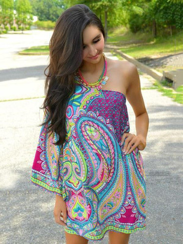 Bohemia Floral-printed One-shoulder Mini Dress