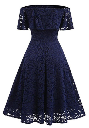 Purplish Blue Floral Lace Off Shoulder Backless A-line Elegant Homecoming Midi Dress