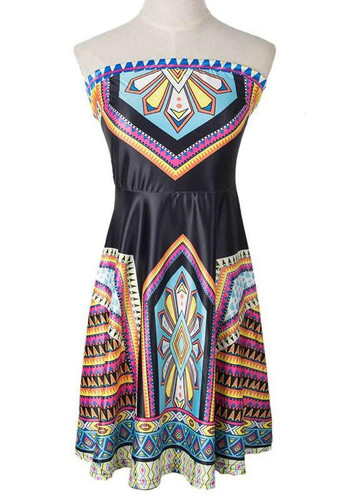 Casual Black Floral Bandeau Sleeveless Mini Dress