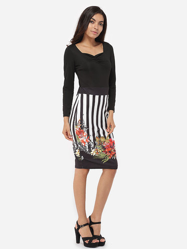Casual Asymmetric Neckline Dacron Floral Printed Bodycon-dress