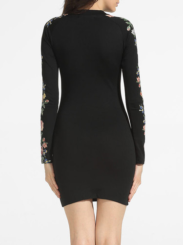 Casual Crew Neck Cotton Floral Printed Bodycon-dress