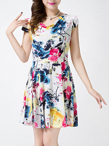 Casual Cowl Neck Skater Dress In Floral Printed