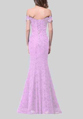 New Purple Patchwork Drawstring Lace Off Shoulder Backless Mermaid Bodycon Elegant Maxi Dress