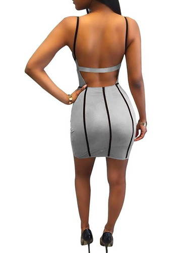 New Grey Geometric Print Cut Out Spaghetti Strap Bodycon Backless Deep V-neck Clubwear Party Mini Dress New Grey Geometric Print Cut Out Spaghetti Strap Bodycon Backless Deep V-neck Clubwear Party Mini Dress