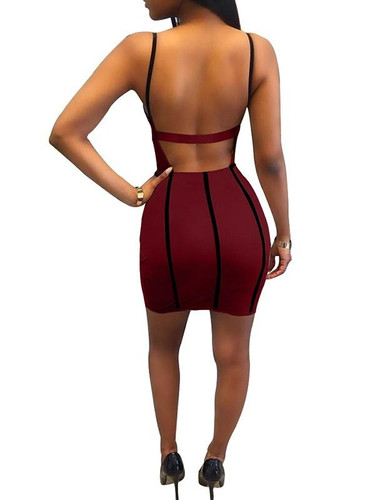 New Burgundy Geometric Print Cut Out Spaghetti Strap Bodycon Backless Deep V-neck Clubwear Party Mini Dress New Burgundy Geometric Print Cut Out Spaghetti Strap Bodycon Backless Deep V-neck Clubwear Party Mini Dress