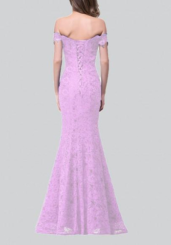 Purple Patchwork Drawstring Lace Off Shoulder Backless Mermaid Bodycon Elegant Maxi Dress