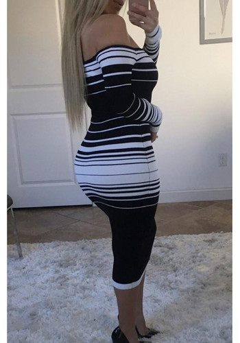 White-Black Striped Bandeau Off Shoulder Backless Bodycon Cocktail Party Midi Dress White-Black Striped Bandeau Off Shoulder Backless Bodycon Cocktail Party Midi Dress