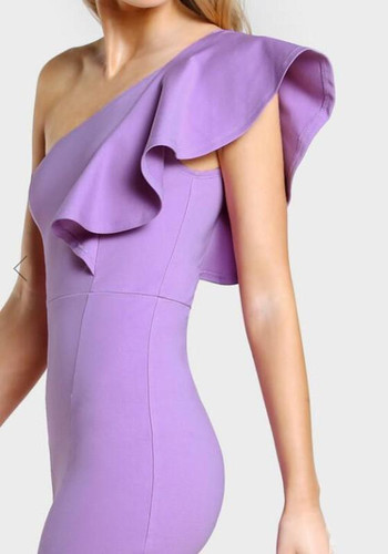 Purple Ruffle Irregular Slit One Shoulder Mermaid Bodycon Elegant Prom Evening Party Midi Dress Purple Ruffle Irregular Slit One Shoulder Mermaid Bodycon Elegant Prom Evening Party Midi Dress