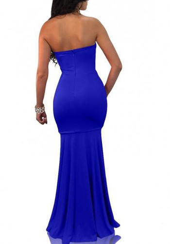 Sapphire Blue Pleated Off Shoulder Bandeau Mermaid Bodycon Party Maxi Dress Sapphire Blue Pleated Off Shoulder Bandeau Mermaid Bodycon Party Maxi Dress