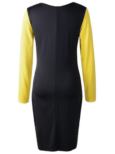 Casual Round Neck Color Block Bodycon Dress With Long Sleefe