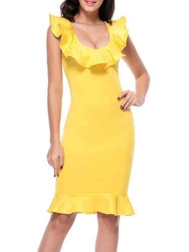 Casual Captivating Scoop Neck Flounce Solid Bodycon Dress