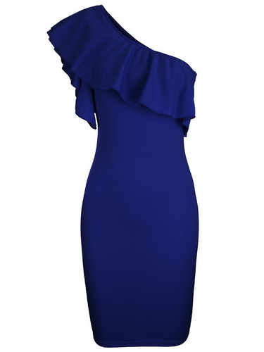 Casual Captivating One Shoulder Flounce Solid Bodycon Dress