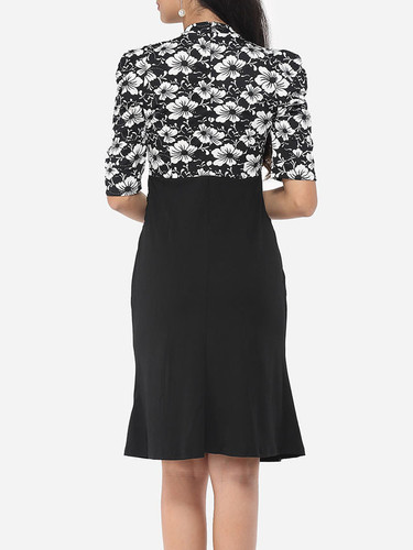 Casual Printed Mermaid Elegant Band Collar Bodycon-dress