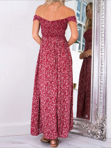 Beautiful Polka-dot Off Shoulder Side Split Maxi Dress