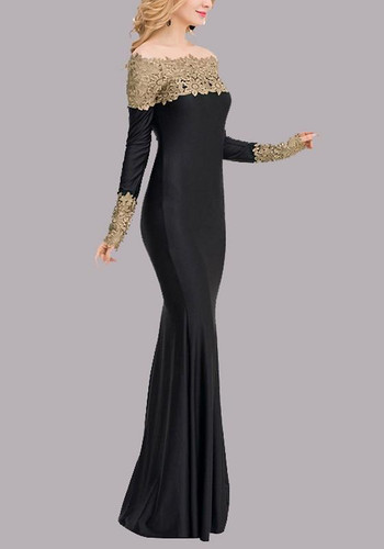 New Black Patchwork Lace Draped Off Shoulder Bridesmaid Mermaid Prom Evening Party Maxi Dress