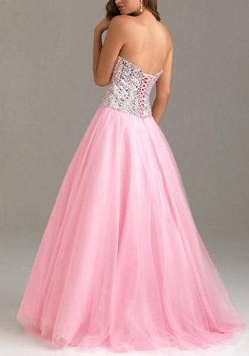 Pink Patchwork Silver Sequin Bandeau Pleated Drawstring Irregular Maxi Dress