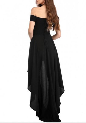 Black Irregular Swallowtail Draped Off Shoulder Prom Evening Party Maxi Dress