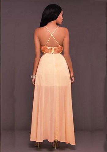 Pink Grenadine Cross Back Irregular Draped Spaghetti Strap High-low Party Maxi Dress