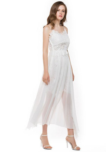 White Patchwork Bohemian Collarless Bohemian Cotton Maxi Dress